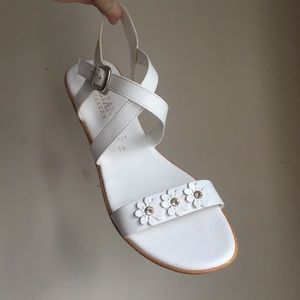 leather flower wedge sandals